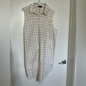 Saks Fifth Avenue Beige and White Sleeveless Dress - Linen Blend